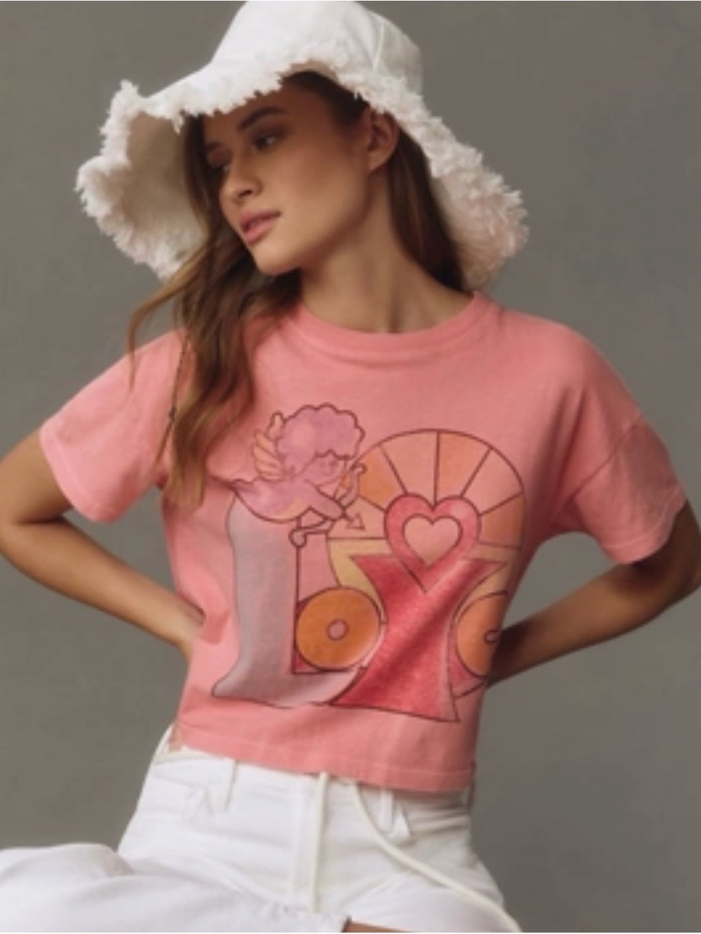 MOTHER Pink Graphic Cropped Tee